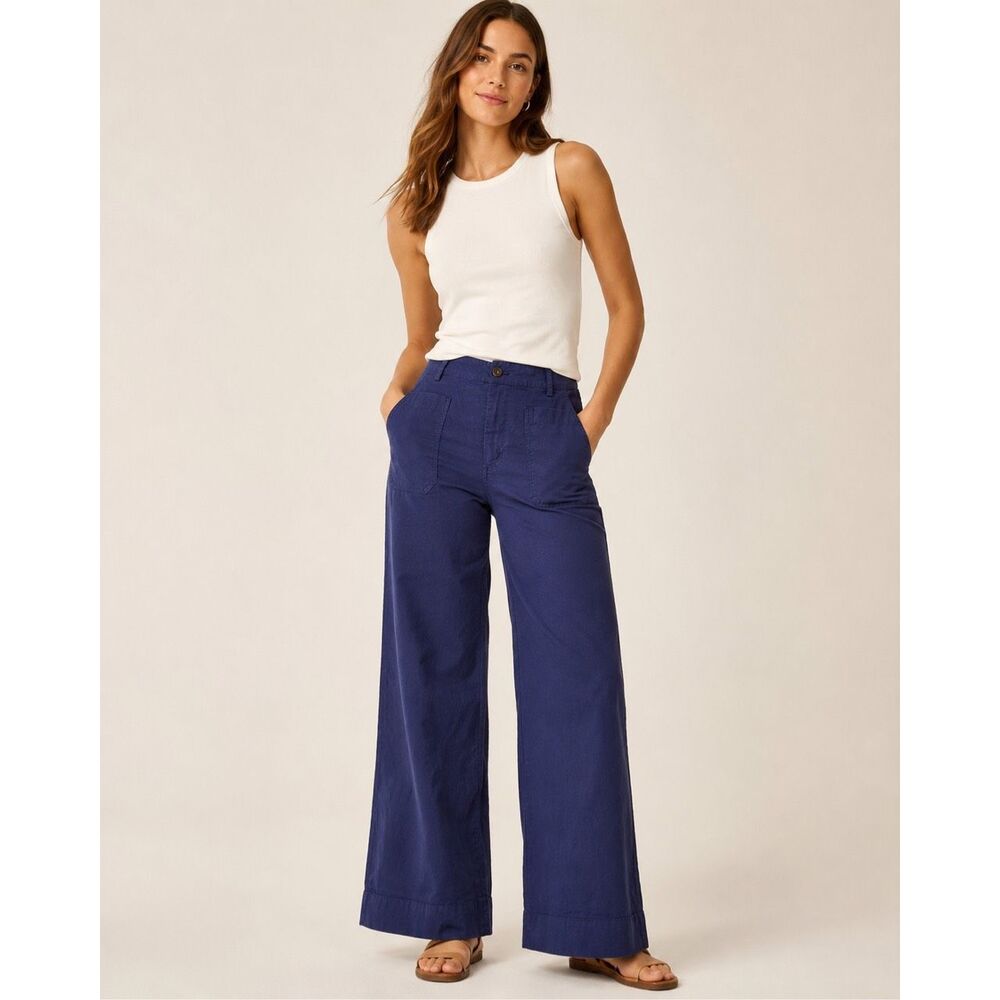 J.Crew Wide Leg Linen Blend Pants Women’s 27 Blue Patch Pocket High Rise - Picture 1 of 13